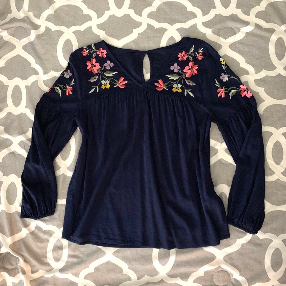Anthropologie Embroidered Flower Boho Blouse